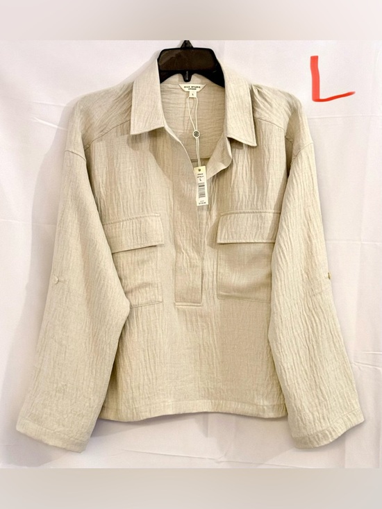 Max Studio Tops - Max Studio Cream Textured Collared Pullover Top